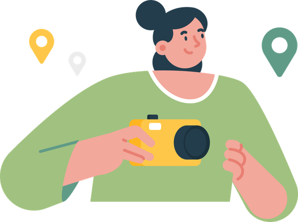 Woman traveler with camera  Illustration