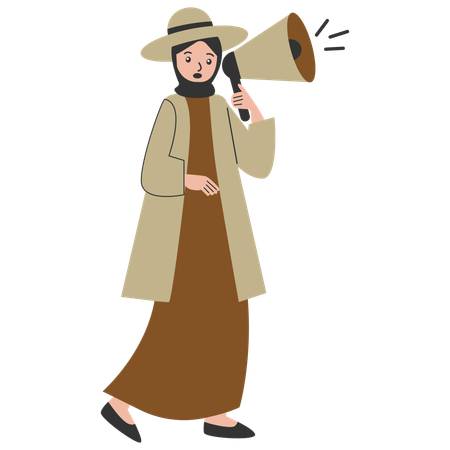 Woman traveler with megaphone  Illustration