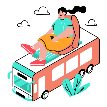 Woman traveling by bus  Illustration