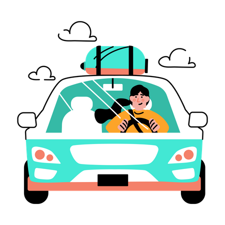 Woman traveling by car  Illustration
