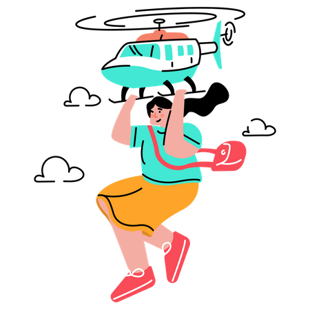 Woman traveling by helicopter  Illustration