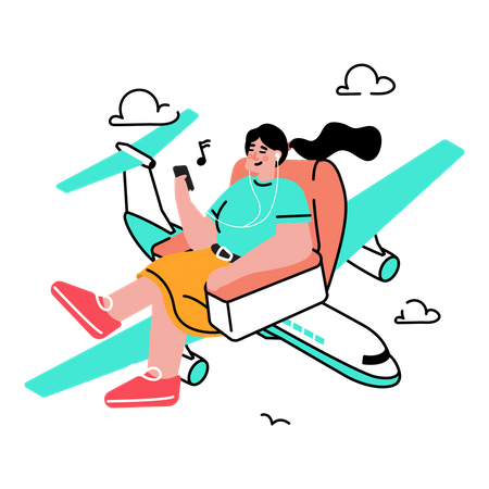 Woman traveling by plane  Illustration