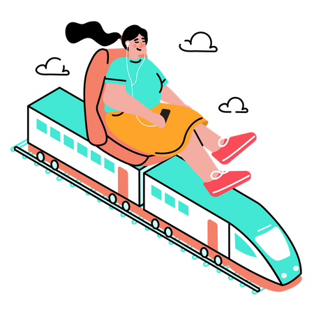 Woman traveling by train  Illustration