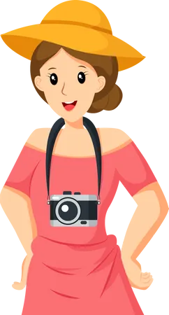 Woman Traveling with Camera  Illustration