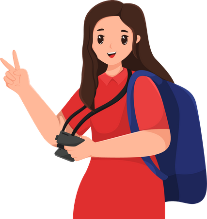 Woman Traveling with Camera  Illustration