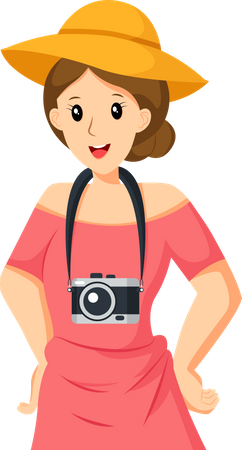 Woman Traveling with Camera  イラスト