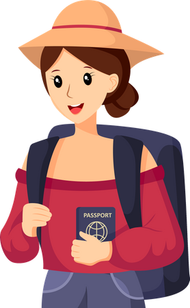 Woman Traveling with Passport  Illustration