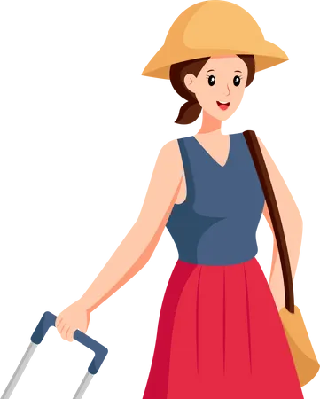 Woman Traveling with Sling Bag  Illustration