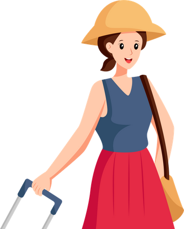 Woman Traveling with Sling Bag  Illustration