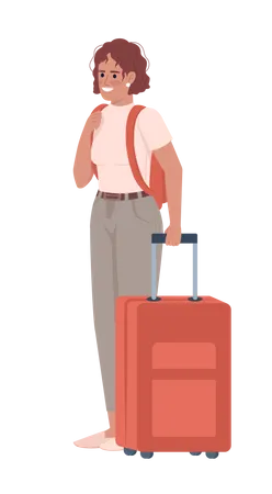 Woman Travelling Semi Flat Color Vector Character Editable Figure Full Body Person On White Move Abroad Overseas Journey Simple Cartoon Style Illustration For Web Graphic Design And Animation イラスト