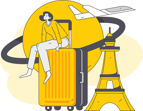 Woman travelling abroad by flight  Illustration