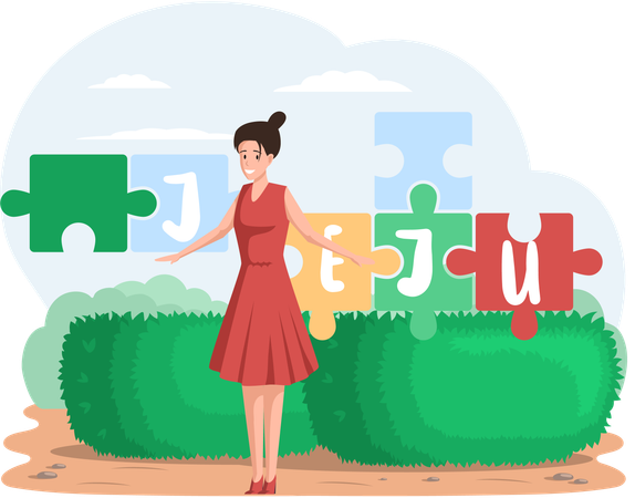 Woman travelling in Jeju island  Illustration