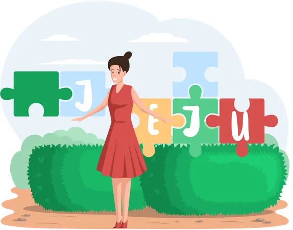 Woman travelling in Jeju island  Illustration