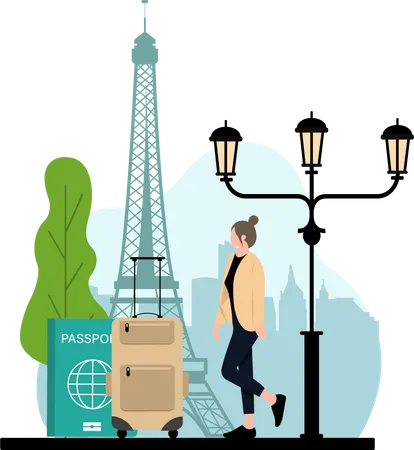 Woman travelling in paris  イラスト