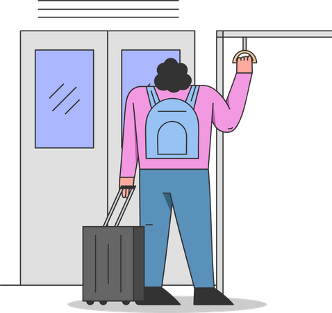 Woman travelling through metro train Illustration