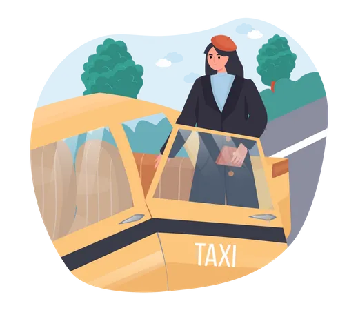 Woman travelling through taxi  Illustration