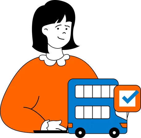Woman travels through bus  Illustration