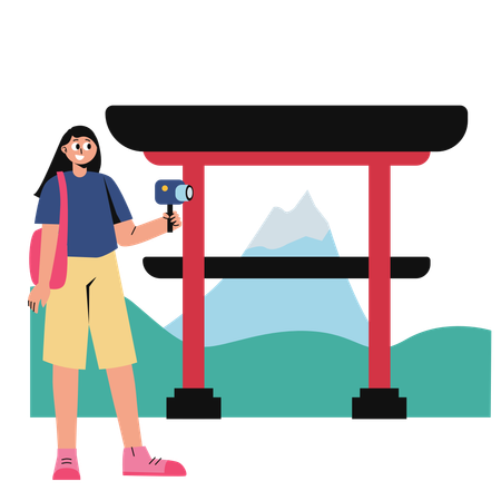 Woman travels to Japan  Illustration