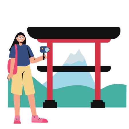 Woman travels to Japan  Illustration