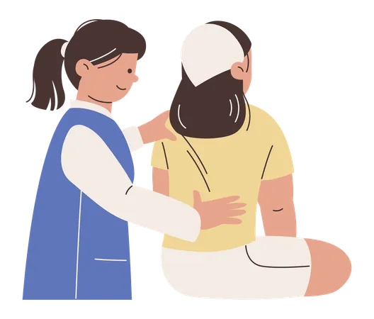 Woman Treating Back Pain treatment to girl  Illustration