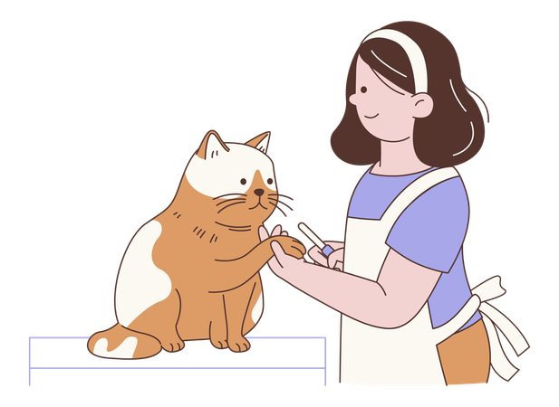 Woman Trim Claws of Cat  Illustration