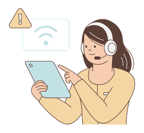 Woman Troubleshooting Internet Connectivity for Technical Customer Service  Illustration