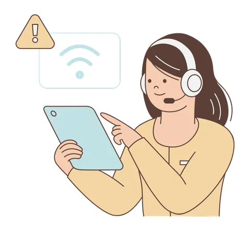 Woman Troubleshooting Internet Connectivity for Technical Customer Service  Illustration