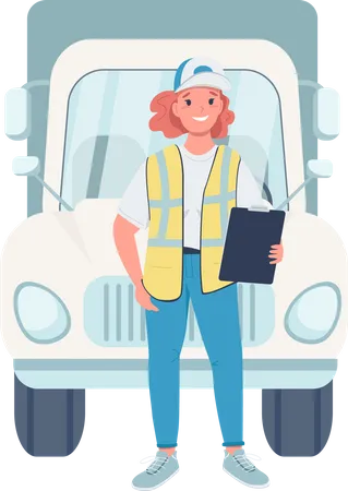 Woman truck driver Illustration