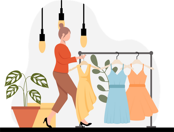 Woman trying different dresses Illustration