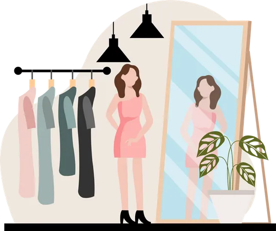 Woman trying dress  Illustration