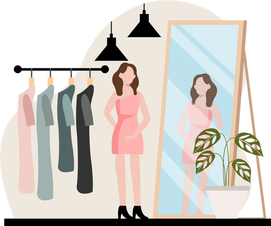 Woman trying dress  Illustration