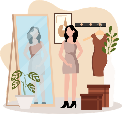 Woman trying dress  Illustration
