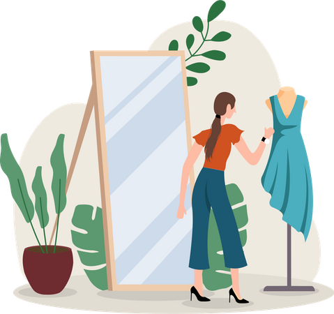 Woman trying dress  Illustration