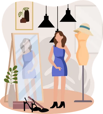 Woman trying new dress  Illustration