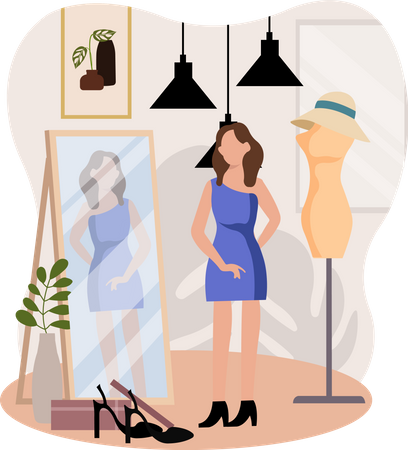 Woman trying new dress  Illustration