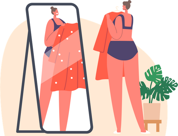 Woman trying on clothes at store  Illustration