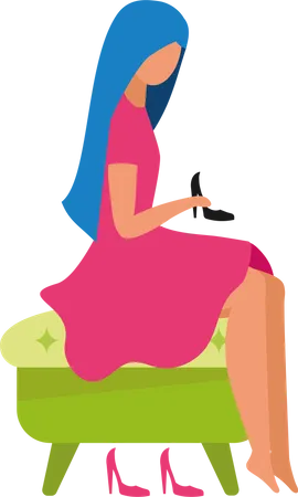 Woman trying on high-heeled shoes  Illustration