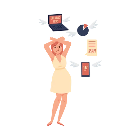 Woman trying to defend herself from information Illustration