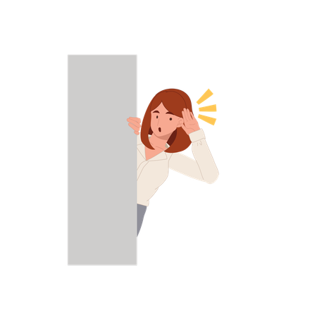 Woman trying to hear gossip from behind the wall  Illustration