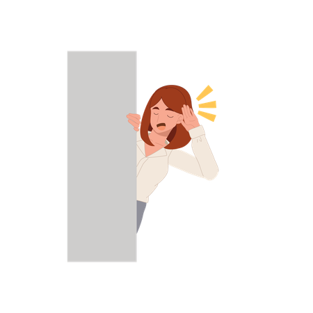 Woman trying to hear gossip from behind the wall  Illustration