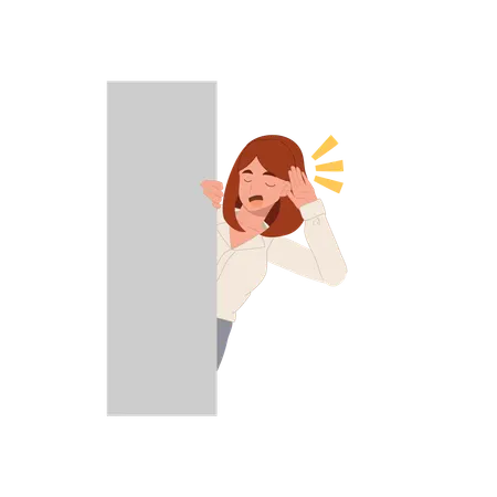 Woman trying to hear gossip from behind the wall  Illustration