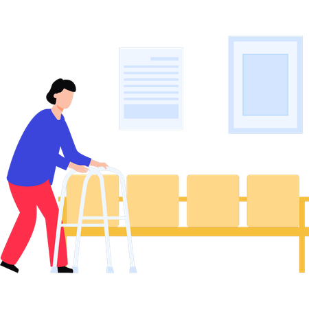 Woman trying to sit on chair in waiting room  Illustration