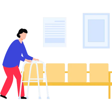 Woman trying to sit on chair in waiting room  Illustration