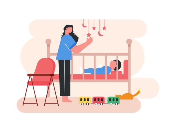 Woman trying to sleep her kid  Illustration