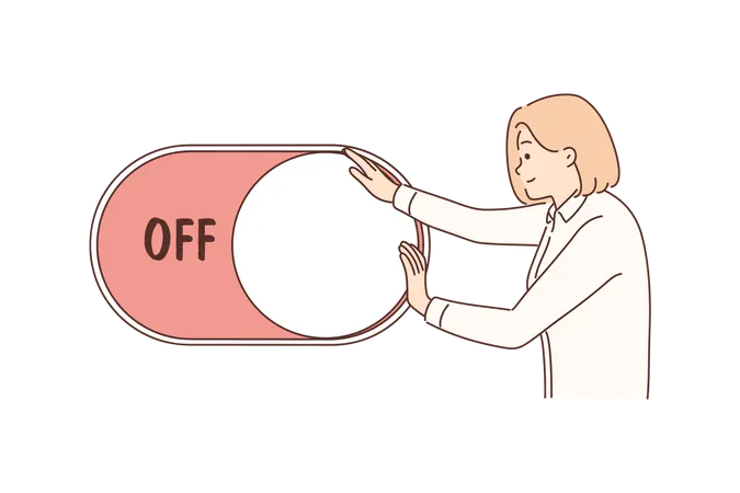 Woman turn on power button  Illustration