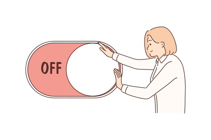 Woman turn on power button  イラスト