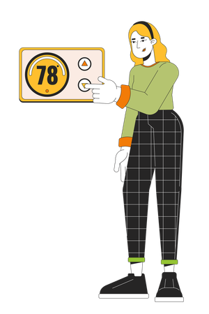 Woman Turning down thermostat  Illustration