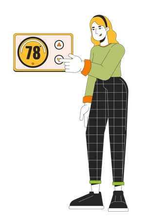 Woman Turning down thermostat  Illustration