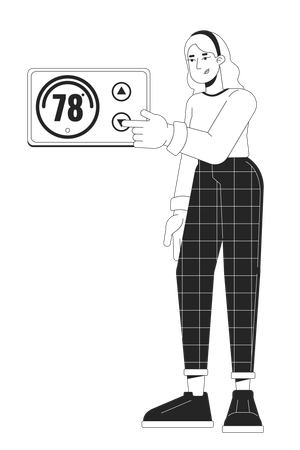 Woman Turning down thermostat  Illustration