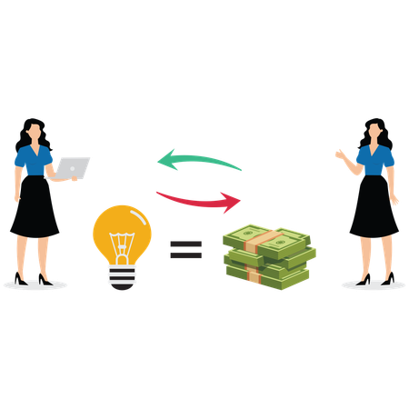 Woman turning idea into money  Illustration